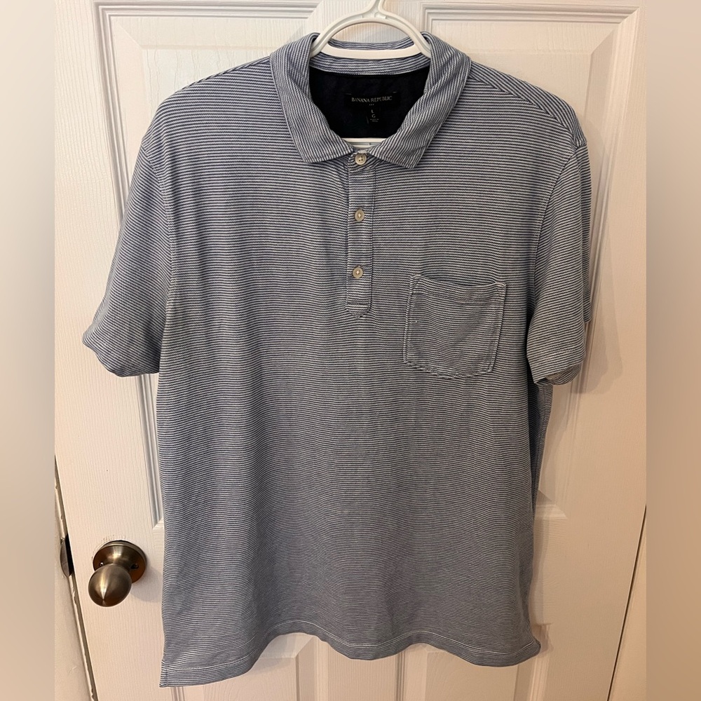 Banana Republic Light Blue Striped Polo Shirt Size L - Minimal Casual